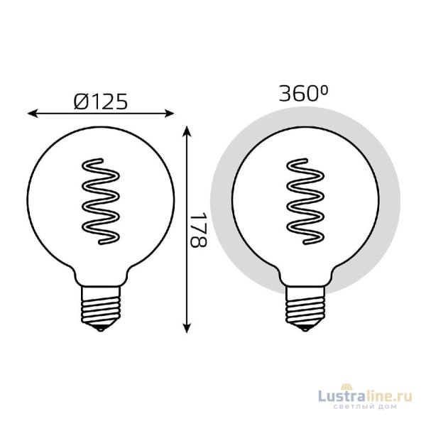 Лампа светодиодная диммируемая филаментная Gauss E27 5W 1800K шар синий 1013802105