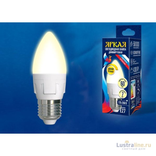 Лампа светодиодная диммируемая (UL-00004296) Uniel E14 7W 3000K матовая LED-C37 7W/3000K/E14/FR/DIM PLP01WH Лампа светодиодная диммируемая (UL-00004296) Uniel E14 7W 3000K матовая LED-C37 7W/3000K/E14/FR/DIM PLP01WH