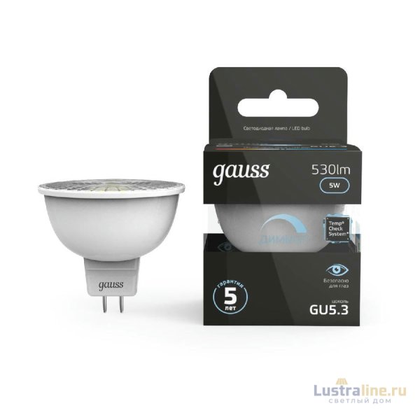 Лампа cветодиодная диммируемая Gauss GU5.3 5W 4100K матовая 101505205-D Лампа cветодиодная диммируемая Gauss GU5.3 5W 4100K матовая 101505205-D