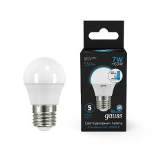 Лампа светодиодная диммируемая Gauss E27 7W 6500K шар матовый 105102307-S