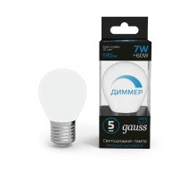 Лампа светодиодная диммируемая Gauss E27 7W 6500K шар матовый 105102307-D Лампа светодиодная диммируемая Gauss E27 7W 6500K шар матовый 105102307-D
