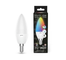Лампа светодиодная диммируемая Gauss E14 6W RGBW свеча матовая 103101406