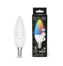 Лампа светодиодная диммируемая Gauss E14 6W RGBW свеча матовая 103101406