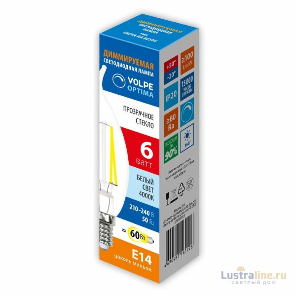 Лампа светодиодная диммируемая Volpe Optima LED-CW35-6W/4000K/E14/CL/DIM/SLF UL-00009244