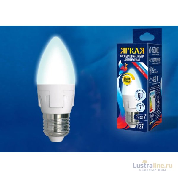 Лампа светодиодная диммируемая (UL-00004295) Uniel E27 7W 4000K матовая LED-C37 7W/4000K/E27/FR/DIM PLP01WH