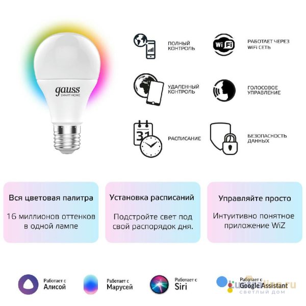 Лампа светодиодная диммируемая Gauss E27 10W 2700-6500K RGBW матовая 1180112
