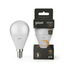 Лампа светодиодная диммируемая Gauss E14 7W 3000K матовая 105101107-D