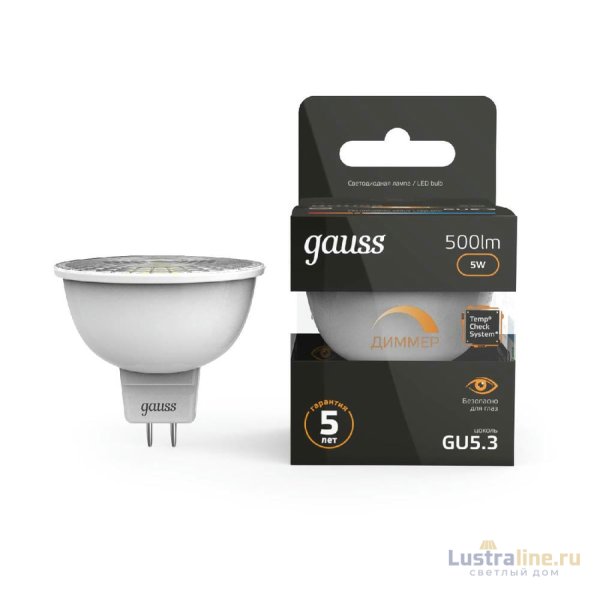 Лампа светодиодная диммируемая Gauss GU5.3 5W 3000K матовая 101505105-D
