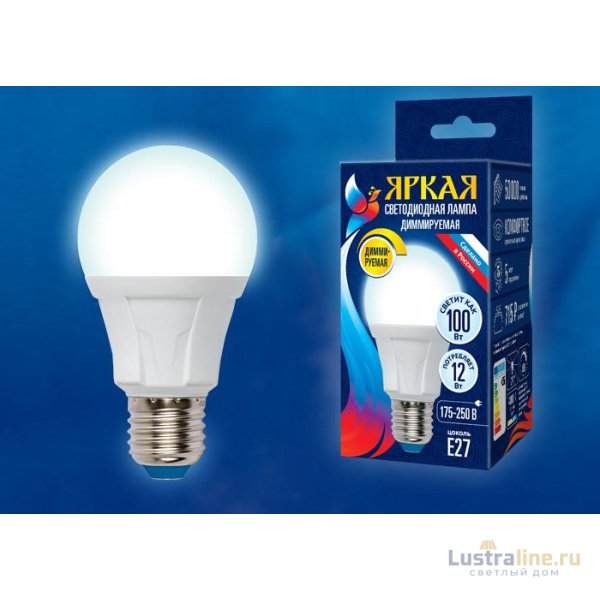 Лампа светодиодная диммируемая (UL-00004288) Uniel E27 12W 6500K матовая LED-A60 12W/6500K/E27/FR/DIM PLP01WH