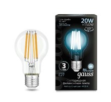 Лампа светодиодная филаментная Gauss E27 20W 4100K груша прозрачная 102902220