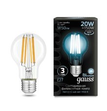 Лампа светодиодная филаментная Gauss E27 20W 4100K груша прозрачная 102902220