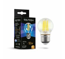 Лампа светодиодная филаментная Voltega E27 5W 2700K шар прозрачный 7201