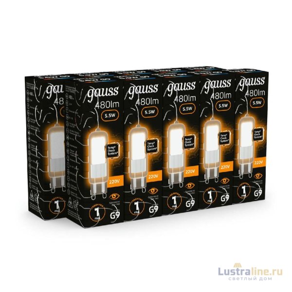 Лампа светодиодная Gauss G9 5.5W 3000K прозрачная 107809105 Лампа светодиодная Gauss G9 5.5W 3000K прозрачная 107809105