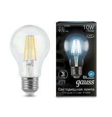 Лампа светодиодная филаментная Gauss E27 10W 4100К прозрачная 102802210