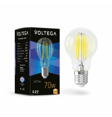 Лампа светодиодная филаментная Voltega E27 7W 3000K груша прозрачная 7225