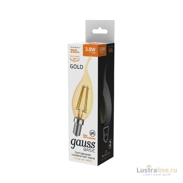 Светодиодная филаментная лампа Gauss Basic Filament E14 3,8W 2400K 1047154