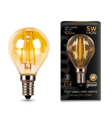 Лампа светодиодная филаментная Gauss E14 5W 2700К золотая 105801005