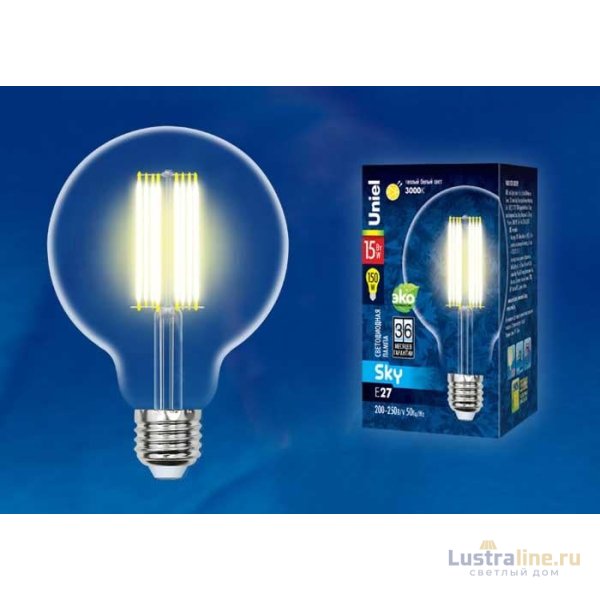 Лампа светодиодная филаментная (UL-00004863) Uniel E27 10W 4000K прозрачная LED-G95-10W/4000K/E27/CL PLS02WH Лампа светодиодная филаментная (UL-00004863) Uniel E27 10W 4000K прозрачная LED-G95-10W/4000K/E27/CL PLS02WH