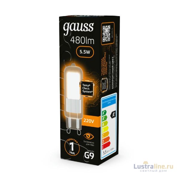 Лампа светодиодная Gauss G9 5.5W 3000K прозрачная 107809105 Лампа светодиодная Gauss G9 5.5W 3000K прозрачная 107809105