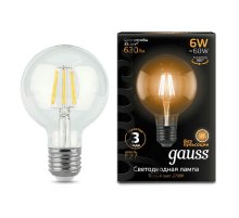 Лампа светодиодная филаментная Gauss E27 6W 2700K прозрачная 105802106