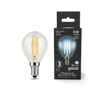 Лампа светодиодная филаментная Gauss E14 5W 4100K прозрачная 105801205 Лампа светодиодная филаментная Gauss E14 5W 4100K прозрачная 105801205