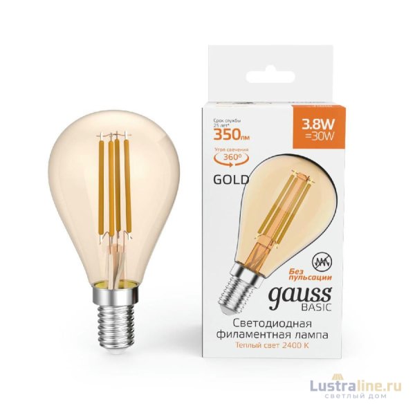 Светодиодная филаментная лампа Gauss Basic Filament E14 3,8W 2400K 1057154 Светодиодная филаментная лампа Gauss Basic Filament E14 3,8W 2400K 1057154