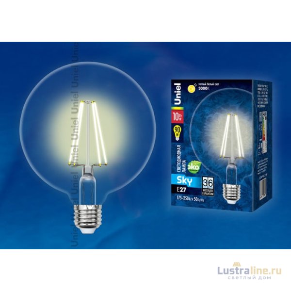 Лампа светодиодная филаментная (10534) Uniel E27 10W 3000K прозрачная LED-G125-10W/WW/E27/CL PLS02WH Лампа светодиодная филаментная (10534) Uniel E27 10W 3000K прозрачная LED-G125-10W/WW/E27/CL PLS02WH