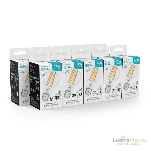Светодиодная филаментная лампа Gauss Basic Filament E27 17W 4100K 10212272