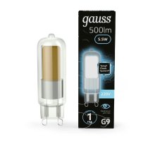 Лампа светодиодная Gauss G9 5.5W 4100K прозрачная 107809205