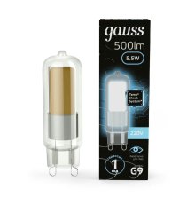 Лампа светодиодная Gauss G9 5.5W 4100K прозрачная 107809205