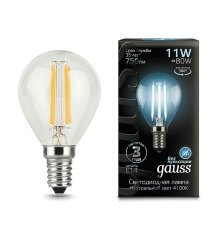 Лампа светодиодная филаментная Gauss E14 11W 4100К прозрачная 105801211