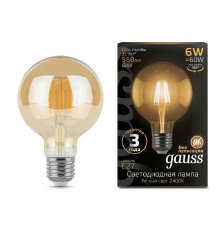 Лампа светодиодная филаментная Gauss E27 6W 2400K прозрачная 105802006