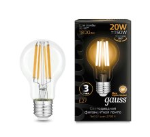 Лампа светодиодная филаментная Gauss E27 20W 2700K груша прозрачная 102902120