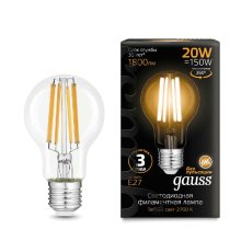 Лампа светодиодная филаментная Gauss E27 20W 2700K груша прозрачная 102902120