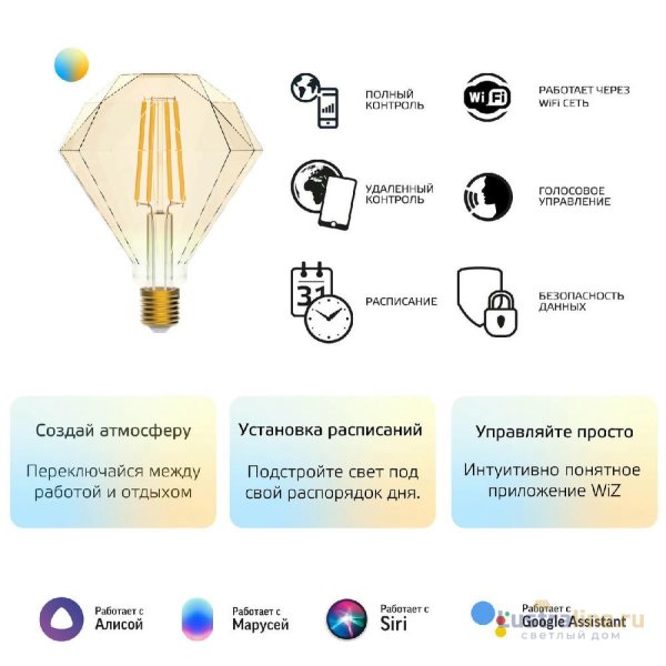 Лампа светодиодная диммируемая филаментная Gauss E27 6,5W 2000-5500K золотистая 1370112