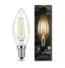 Лампа светодиодная филаментная Gauss E14 9W 2700К прозрачная 103801109