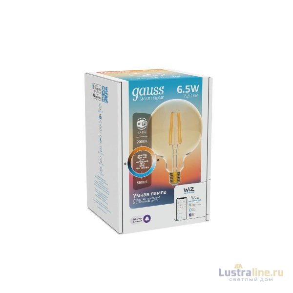 Лампа светодиодная диммируемая филаментная Gauss E27 6,5W 2000-5500K золотистая 1340112