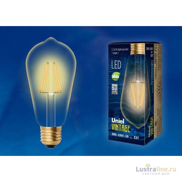 Лампа светодиодная филаментная (UL-00002360) Uniel E27 5W 2250K прозрачная LED-ST64-5W/GOLDEN/E27 GLV22GO
