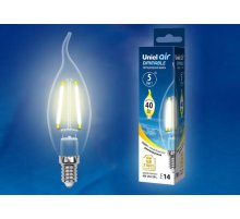 Лампа светодиодная филаментная (UL-00002863) Uniel E14 5W 3000K LED-CW35-5W/WW/E14/CL/DIM GLA01TR