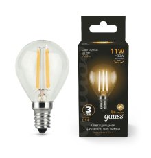 Лампа светодиодная филаментная Gauss E14 11W 2700К прозрачная 105801111