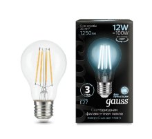 Лампа светодиодная филаментная Gauss E27 12W 4100K груша прозрачная 102902212