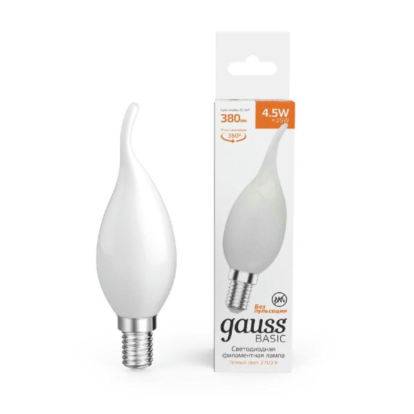 Светодиодная филаментная лампа Gauss Basic Filament Е14 4,5W 2700K 1045115