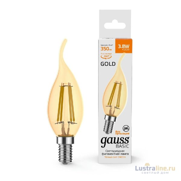 Светодиодная филаментная лампа Gauss Basic Filament E14 3,8W 2400K 1047154