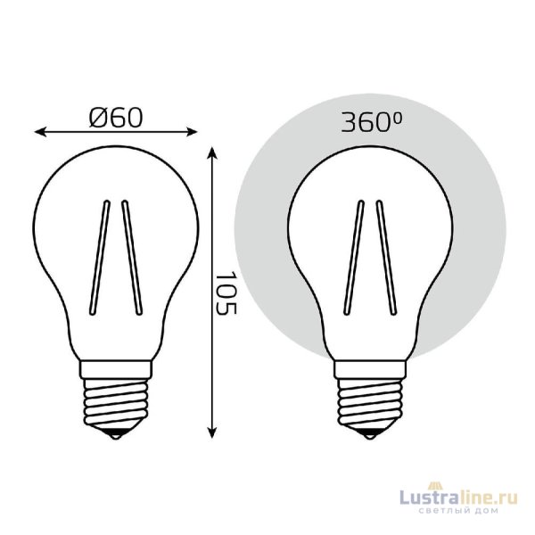 Лампа светодиодная филаментная Gauss E27 10W 2700К прозрачная 102802110