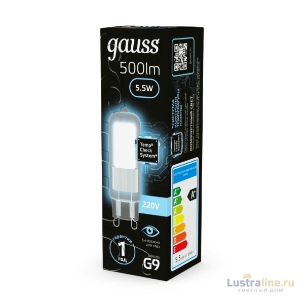 Лампа светодиодная Gauss G9 5.5W 4100K прозрачная 107809205 Лампа светодиодная Gauss G9 5.5W 4100K прозрачная 107809205
