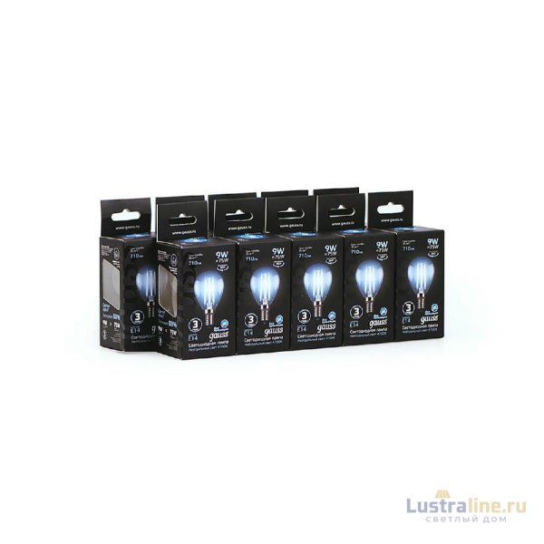 Лампа светодиодная филаментная Gauss E14 9W 4100К прозрачная 105801209