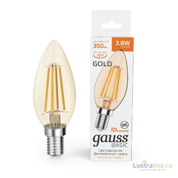 Светодиодная филаментная лампа Gauss Basic Filament E14 3,8W 2400K 1037154 Светодиодная филаментная лампа Gauss Basic Filament E14 3,8W 2400K 1037154