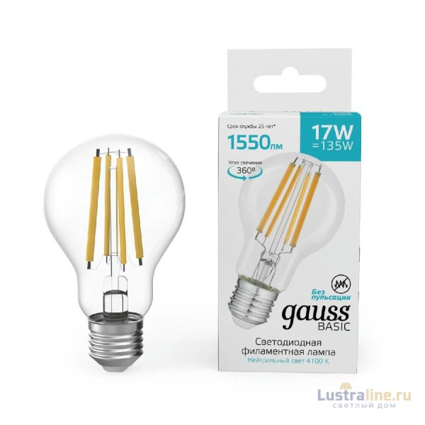 Светодиодная филаментная лампа Gauss Basic Filament E27 17W 4100K 10212272