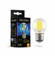 Лампа светодиодная филаментная Voltega E27 6W 3000K шар прозрачный 7215