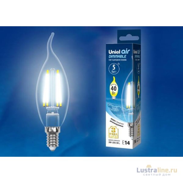 Лампа светодиодная филаментная (UL-00002865) Uniel E14 5W 4000K LED-CW35-5W/NW/E14/CL/DIM GLA01TR Лампа светодиодная филаментная (UL-00002865) Uniel E14 5W 4000K LED-CW35-5W/NW/E14/CL/DIM GLA01TR
